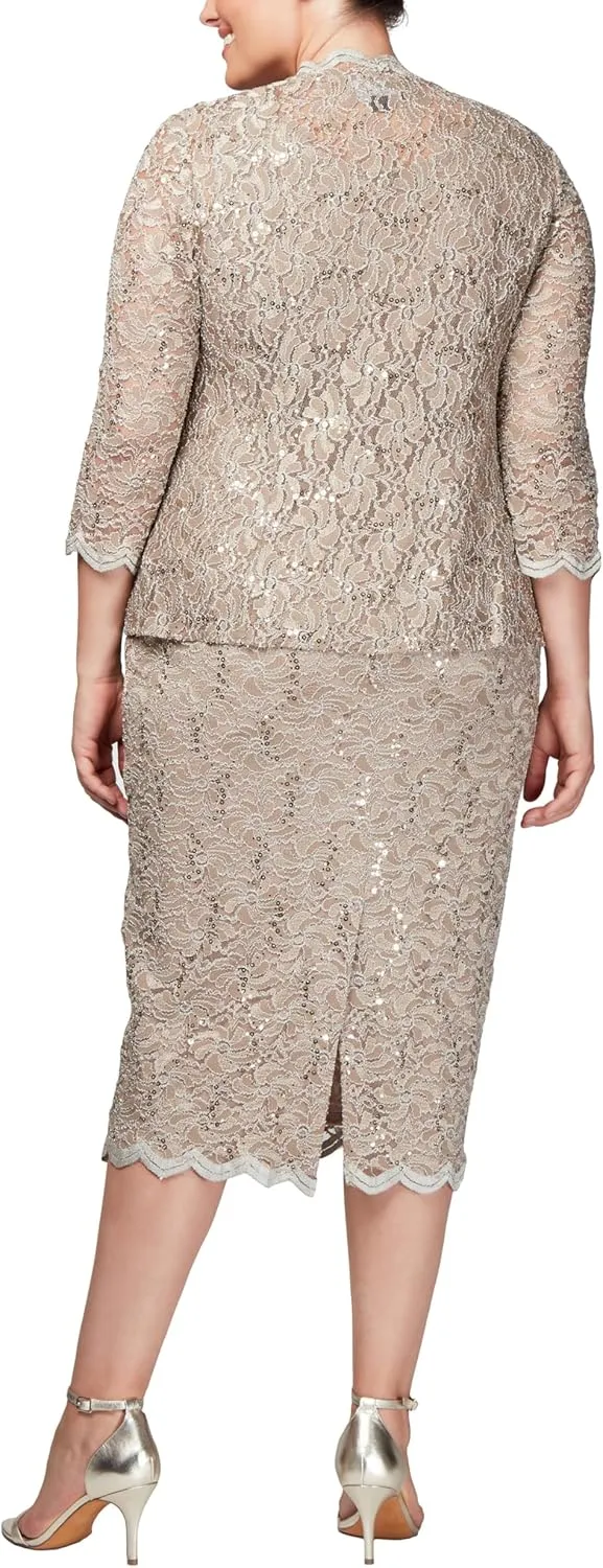 Alex Evenings Women's Plus Size Lace Jacket Dress