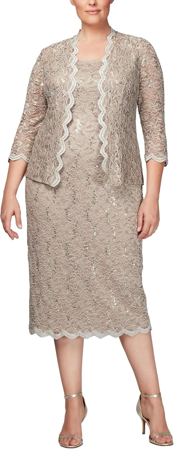 Alex Evenings Women's Plus Size Lace Jacket Dress