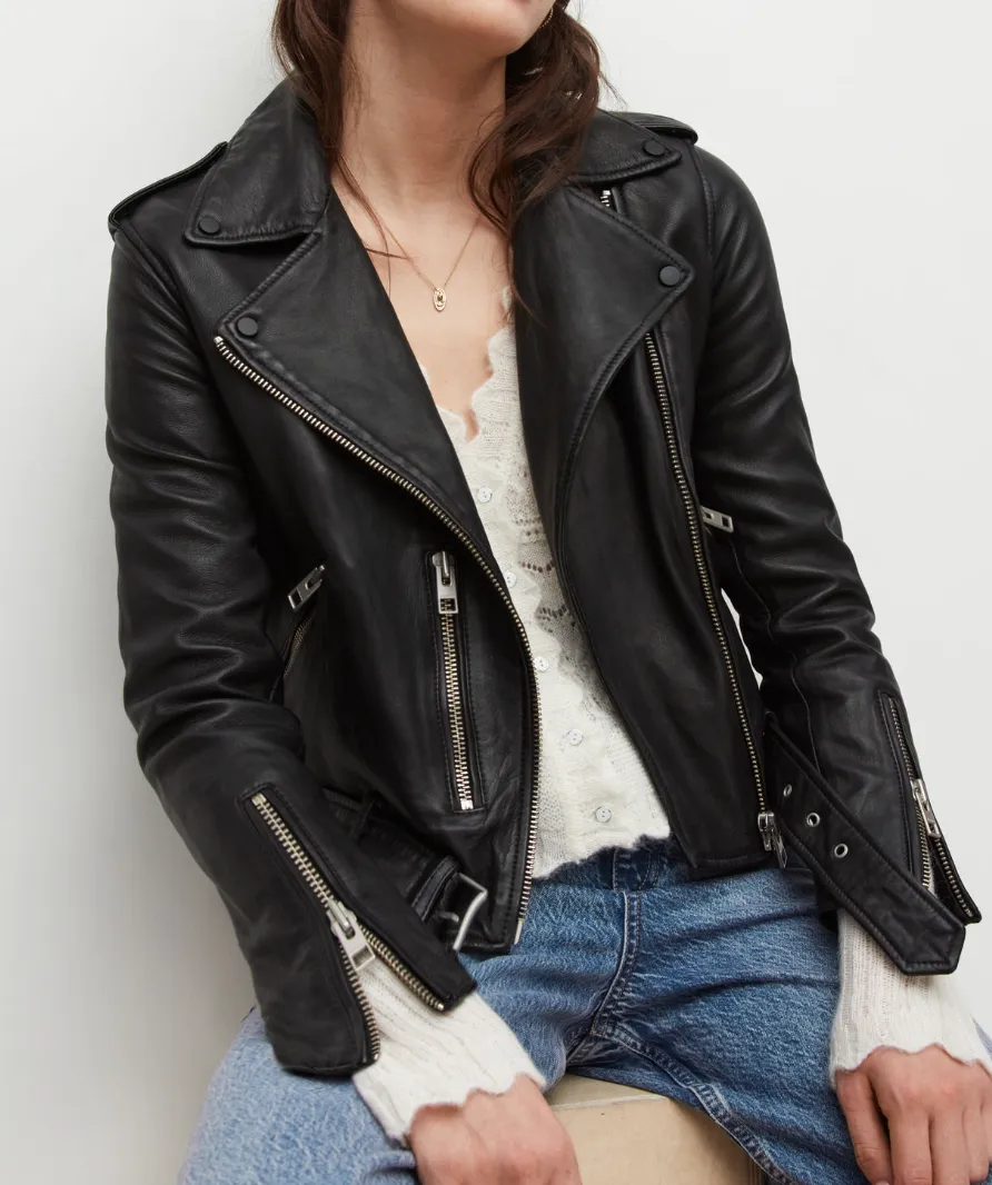 Allsaints Black Balfern Leather Biker Jacket UK 14