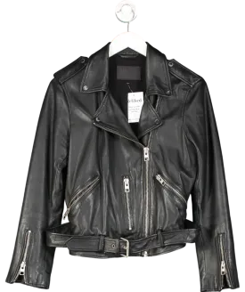 Allsaints Black Balfern Leather Biker Jacket UK 14