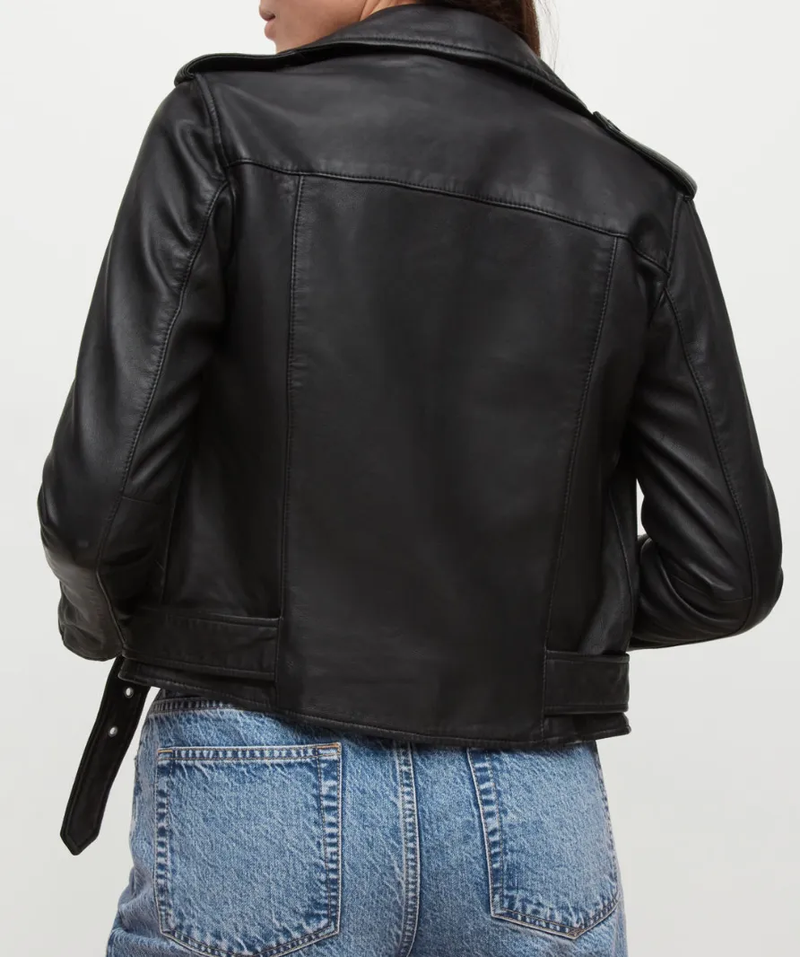 Allsaints Black Balfern Leather Biker Jacket UK 14