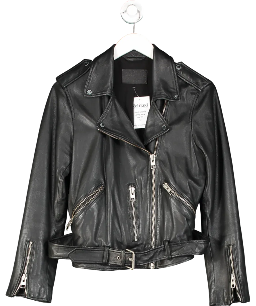 Allsaints Black Balfern Leather Biker Jacket UK 14