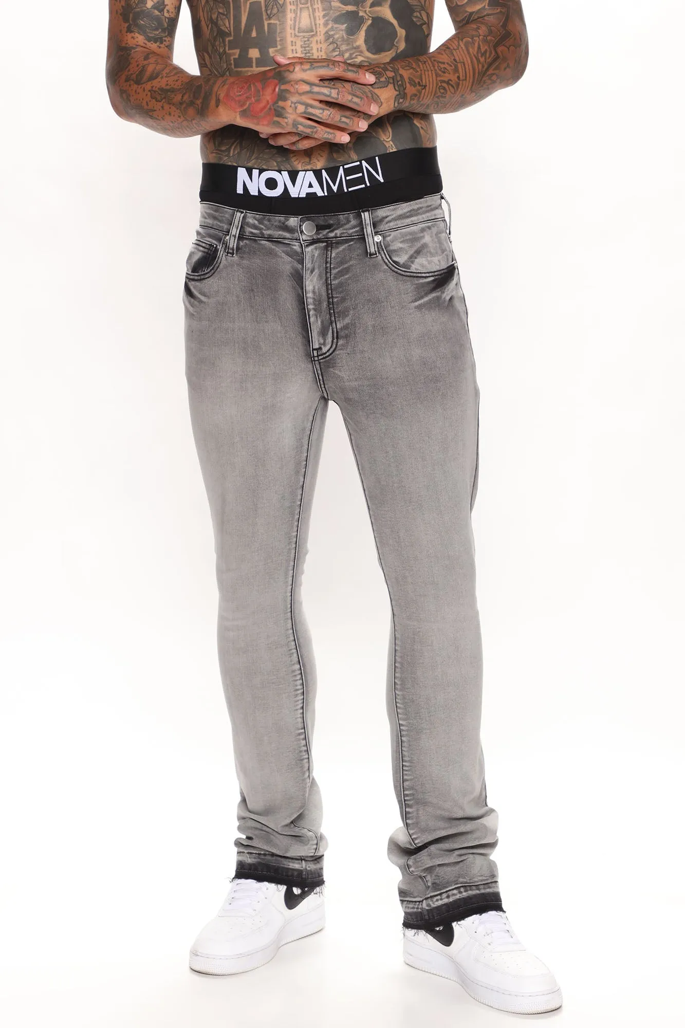 Another One Stacked Skinny Flared Jeans - Grey