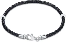 Black and Red Braided Leather Bracelet for Women/Men, Woven Genuine Leather Cord Bracelets with 925 Silver Lobster Clasp and Rubber Rings, Personalized for Mothers Day/Christmas Gifts Jewelry Making