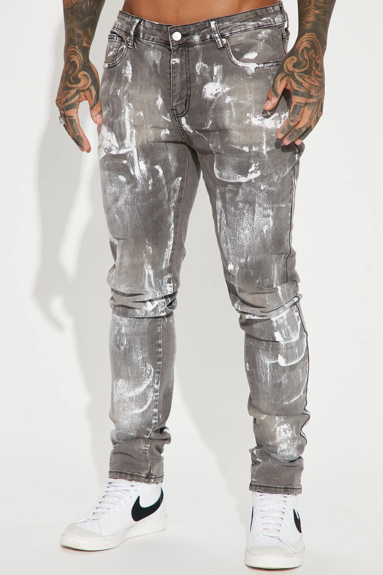 Bleach Me Up Stacked Skinny Jeans - Grey/combo