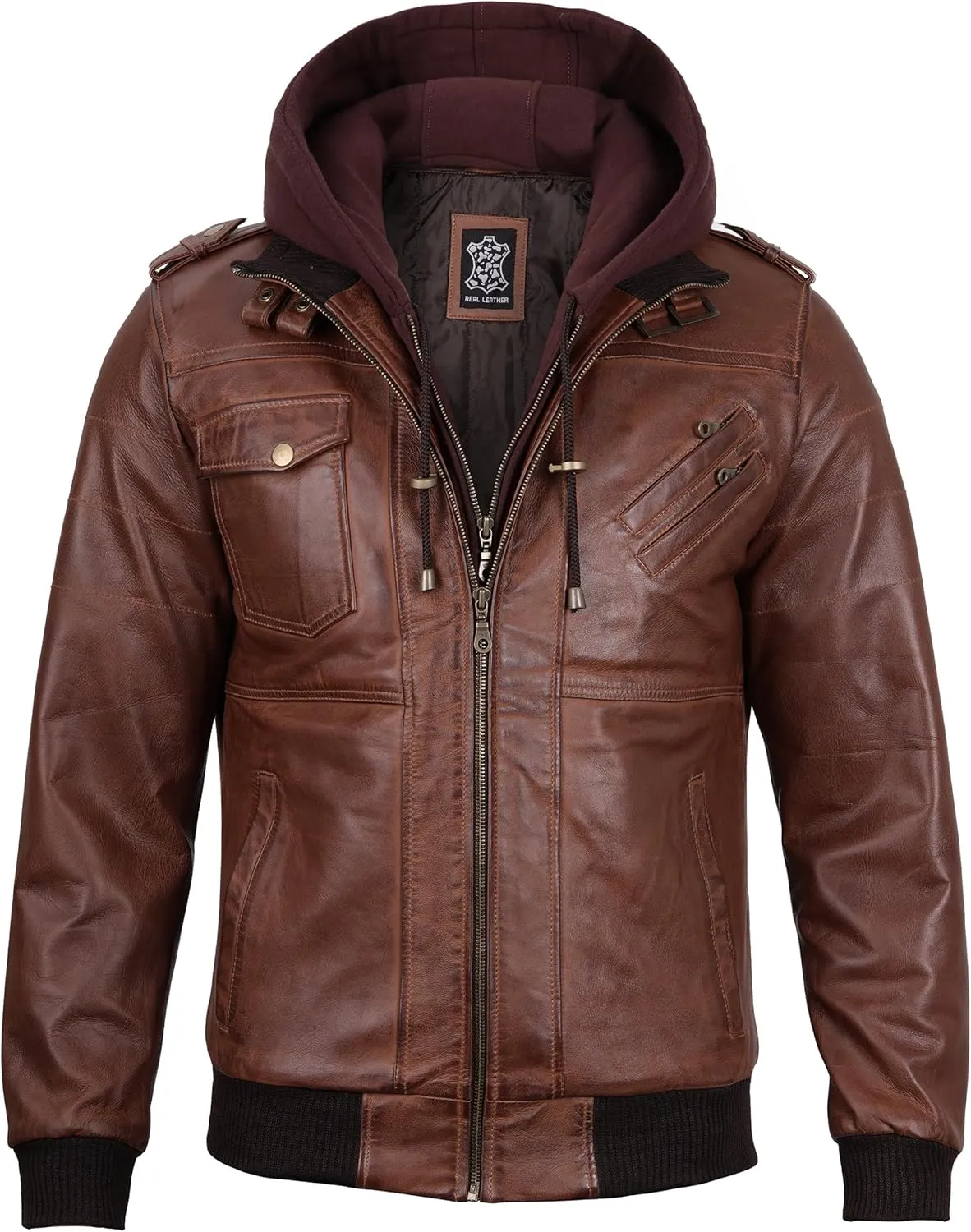 Blingsoul Leather Bomber Jackets For Men - Real Lambskin Mens Leather Jacket With Hood