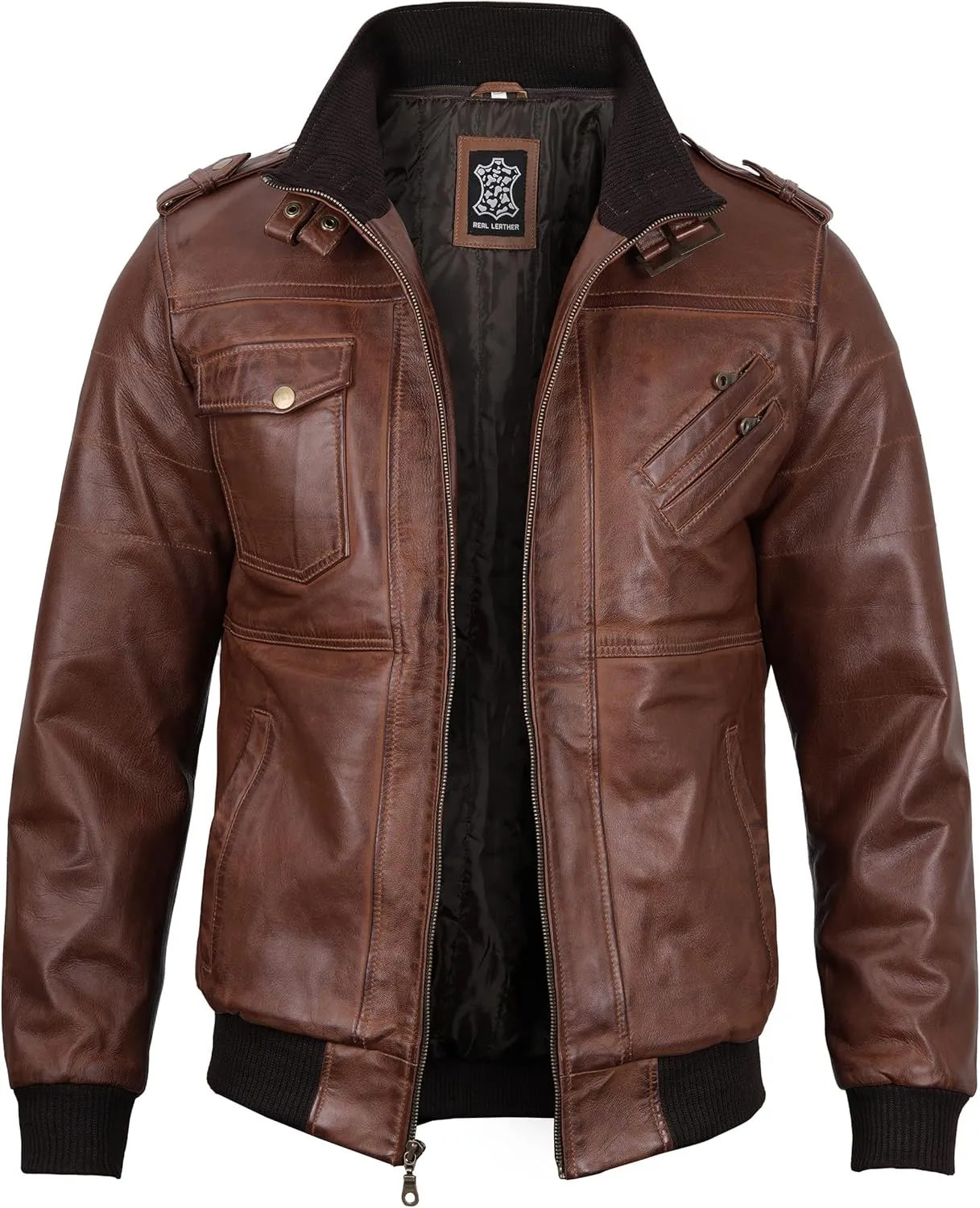 Blingsoul Leather Bomber Jackets For Men - Real Lambskin Mens Leather Jacket With Hood