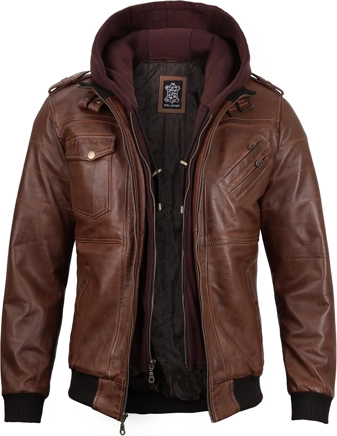 Blingsoul Leather Bomber Jackets For Men - Real Lambskin Mens Leather Jacket With Hood