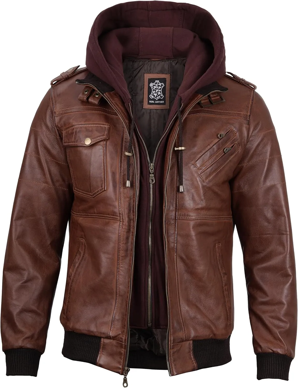 Blingsoul Leather Bomber Jackets For Men - Real Lambskin Mens Leather Jacket With Hood