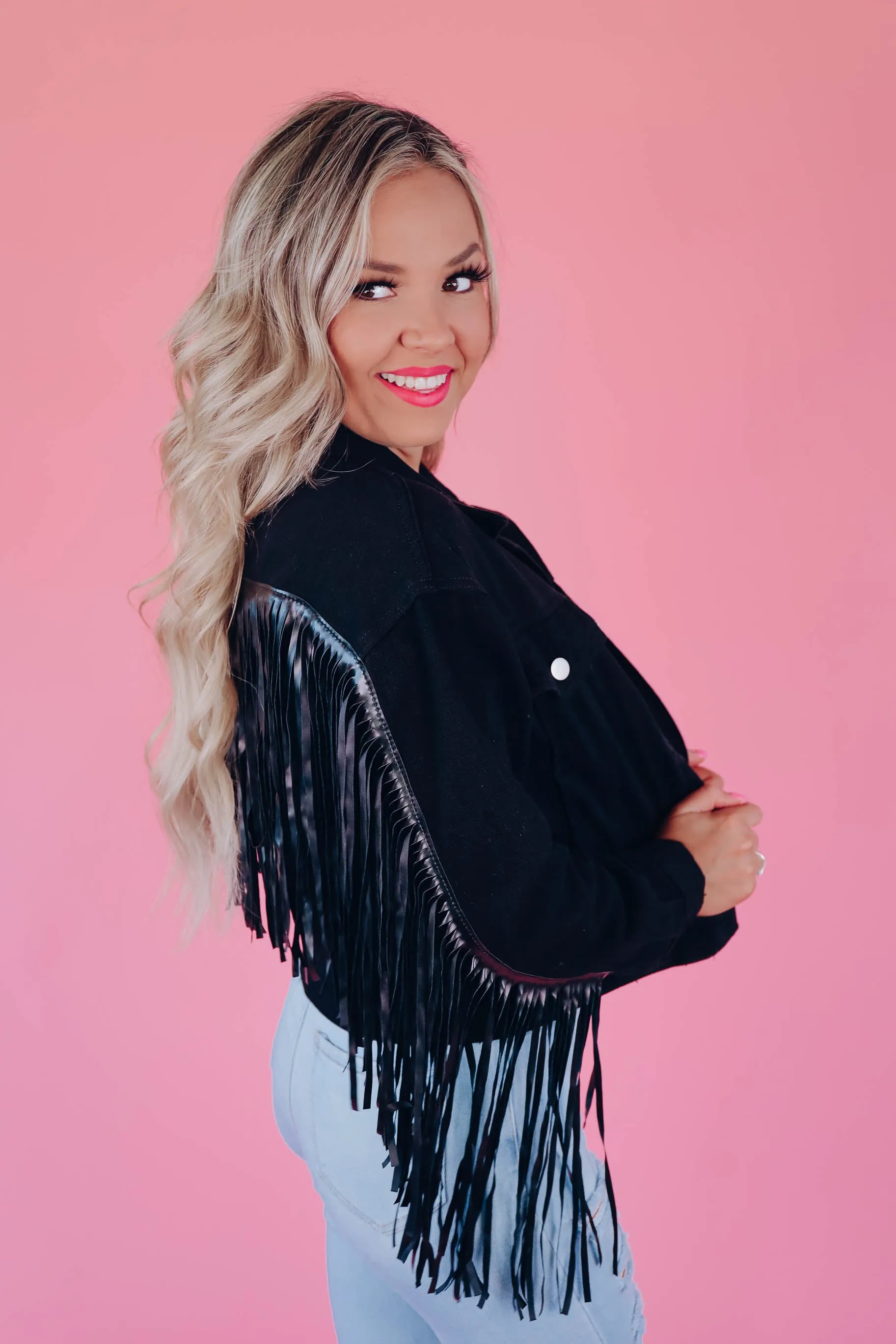 Bluebell Cowgirl Fringe Denim Jacket - Black