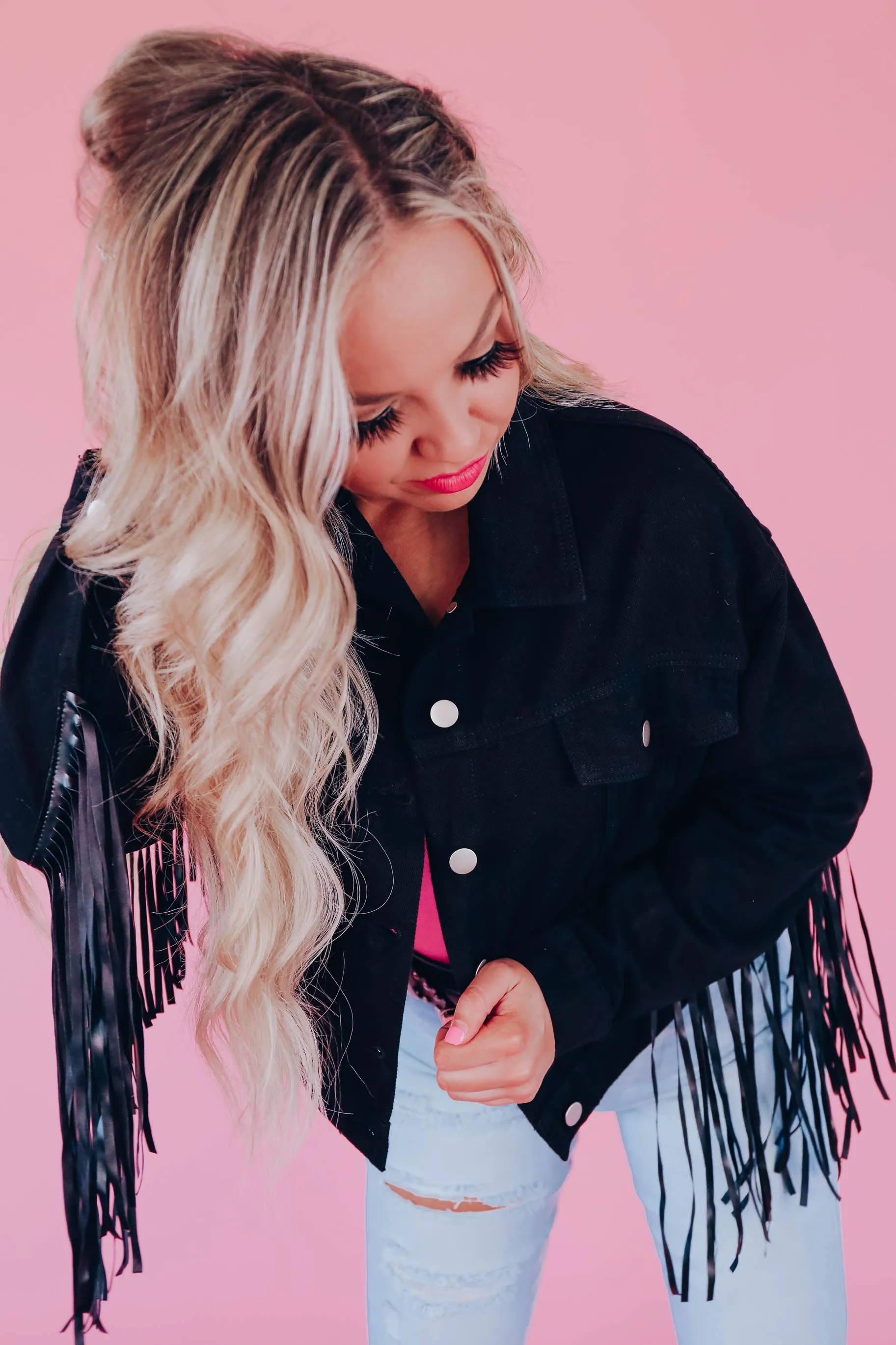 Bluebell Cowgirl Fringe Denim Jacket - Black