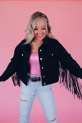 Bluebell Cowgirl Fringe Denim Jacket - Black