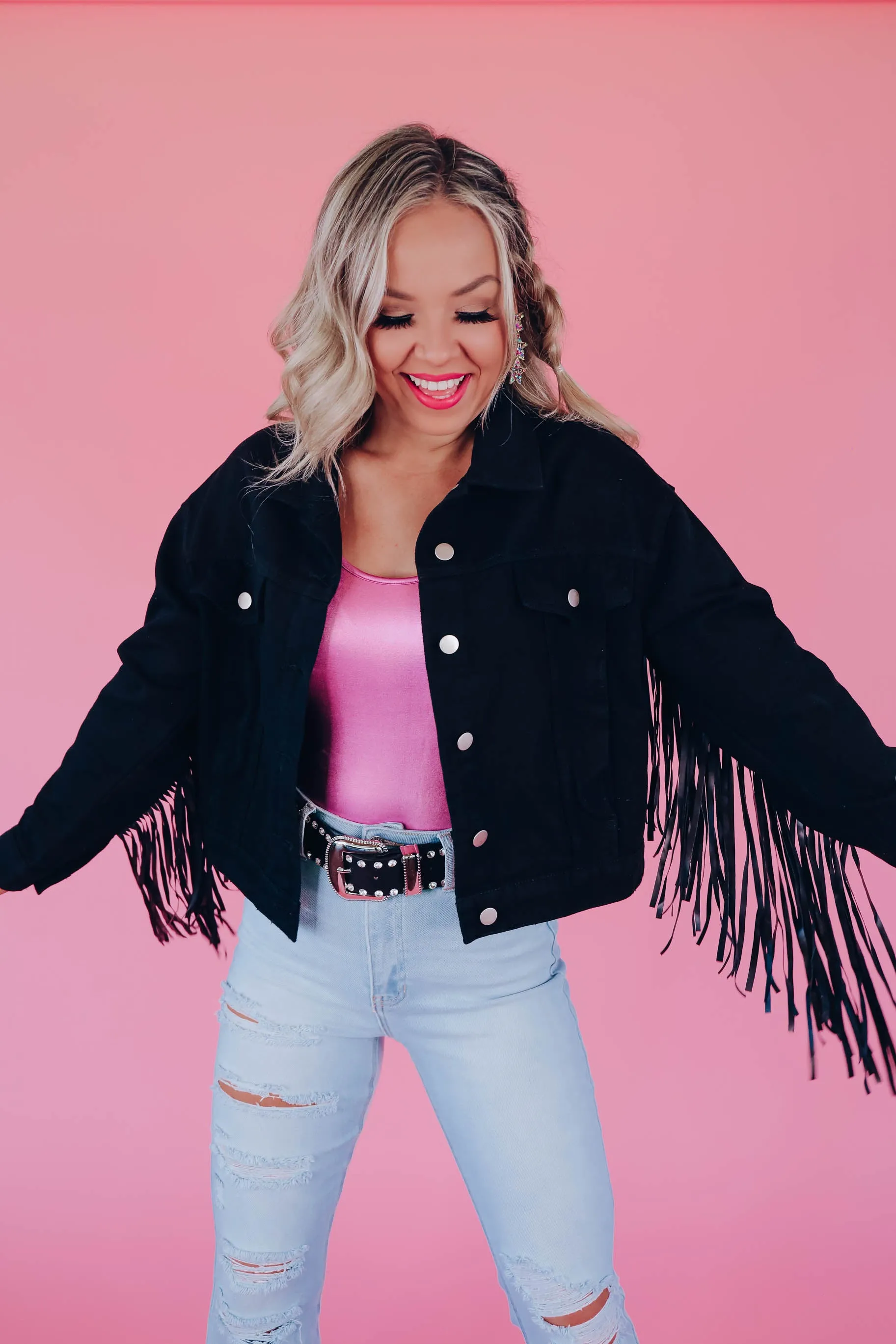 Bluebell Cowgirl Fringe Denim Jacket - Black