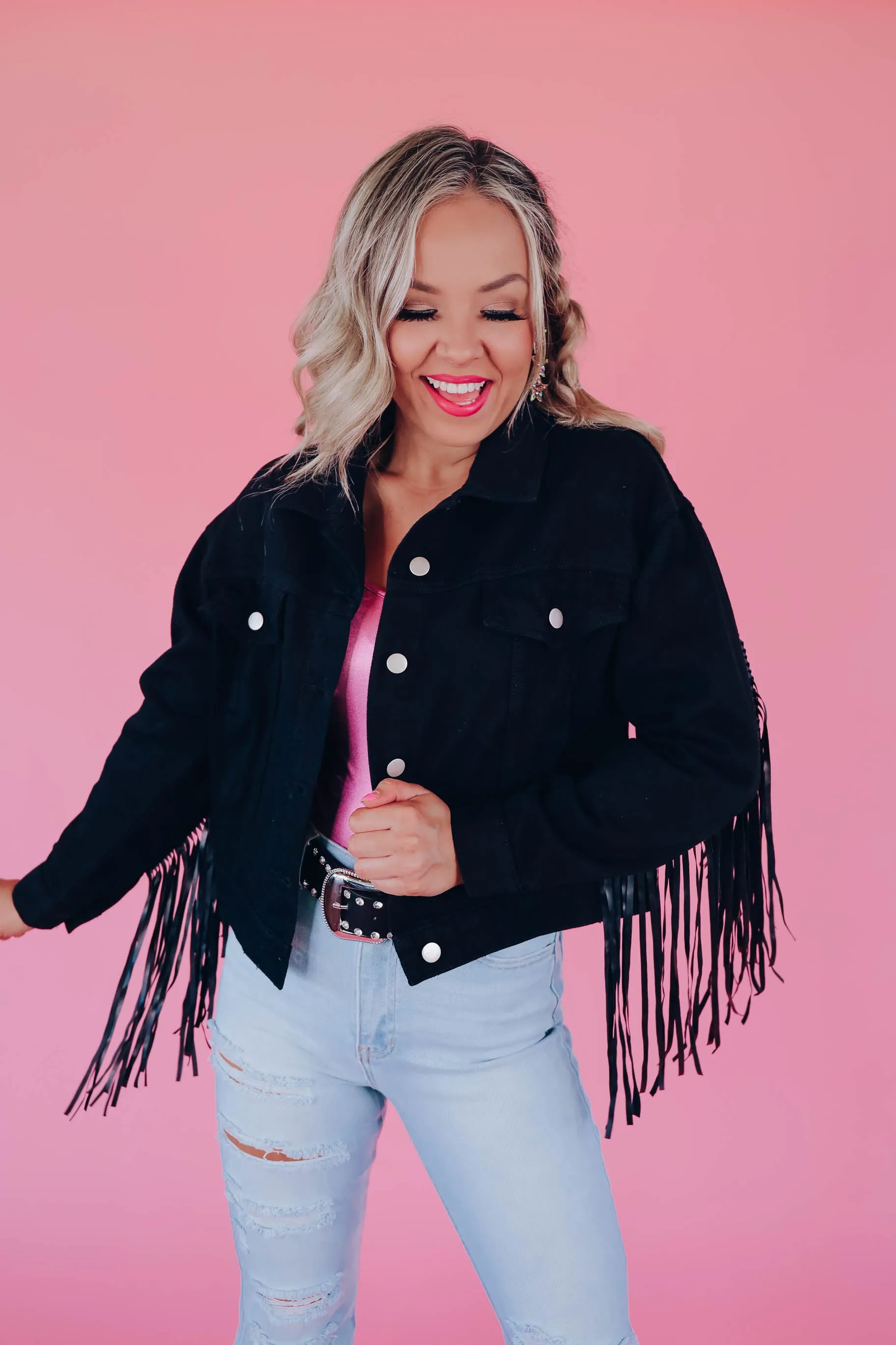Bluebell Cowgirl Fringe Denim Jacket - Black