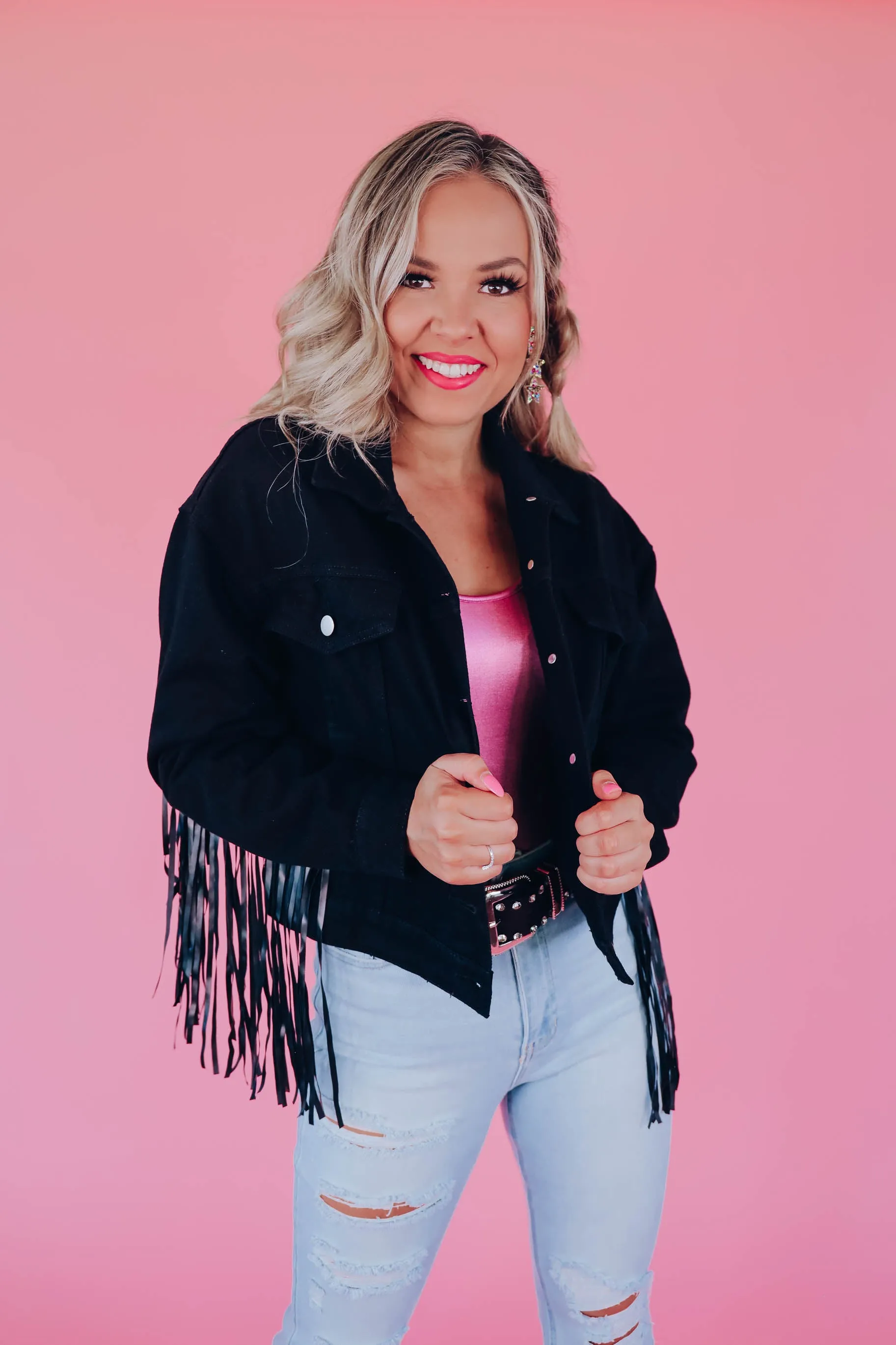 Bluebell Cowgirl Fringe Denim Jacket - Black