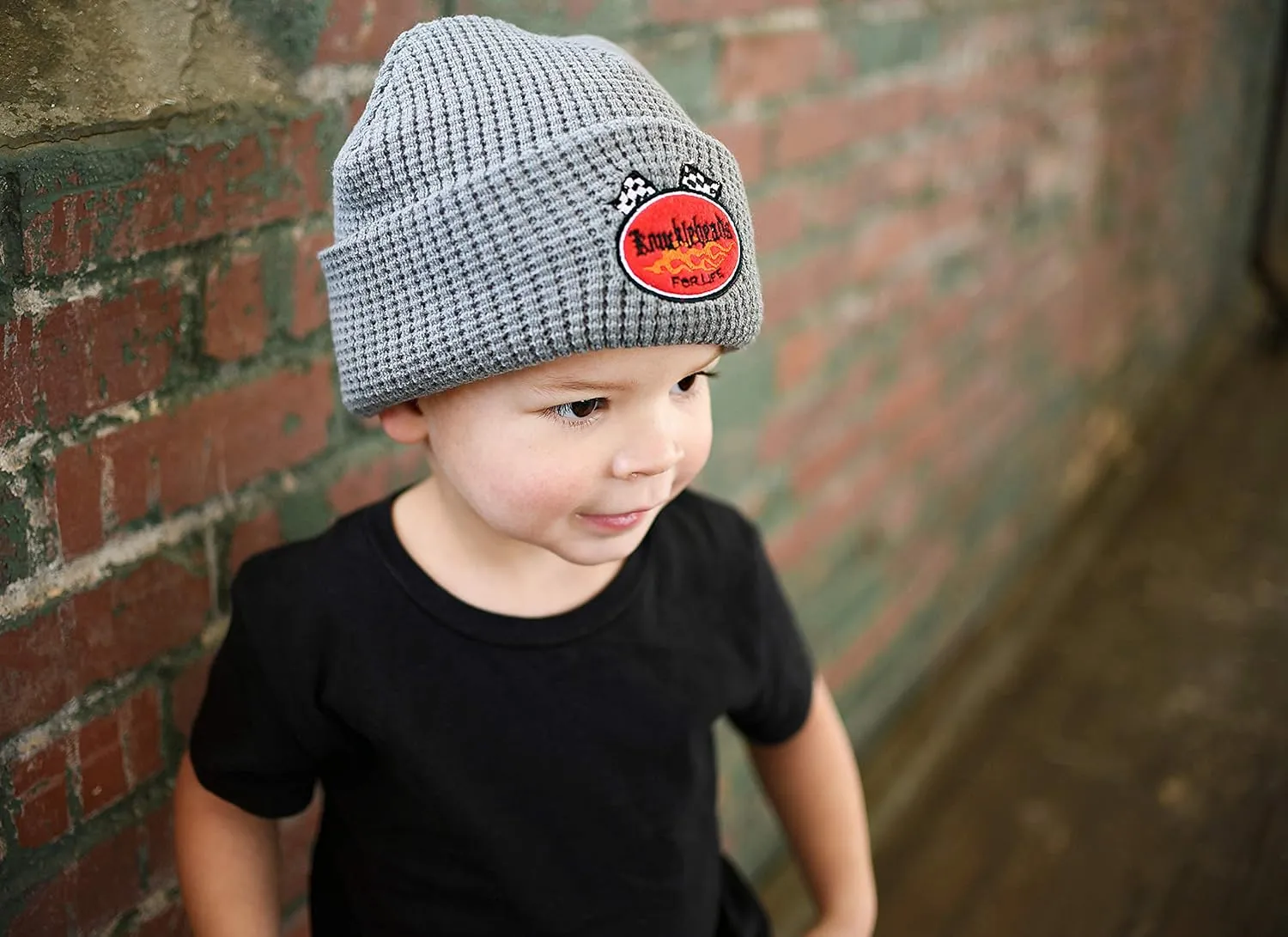 Born to Love Knuckleheads Gray Boy's Baby Visor Beanie Hat with Stripes Detail