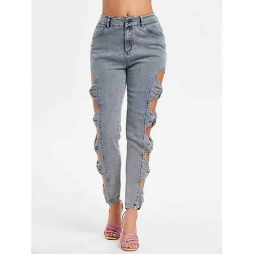 Bow Cut Jeans - Blue Gray M