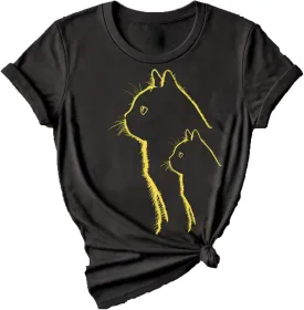 Cat for Women Tshirts Funny Black Cat Graphic Casual Cat Crewneck Holiday Vintage Graphic Tees Casual Tops