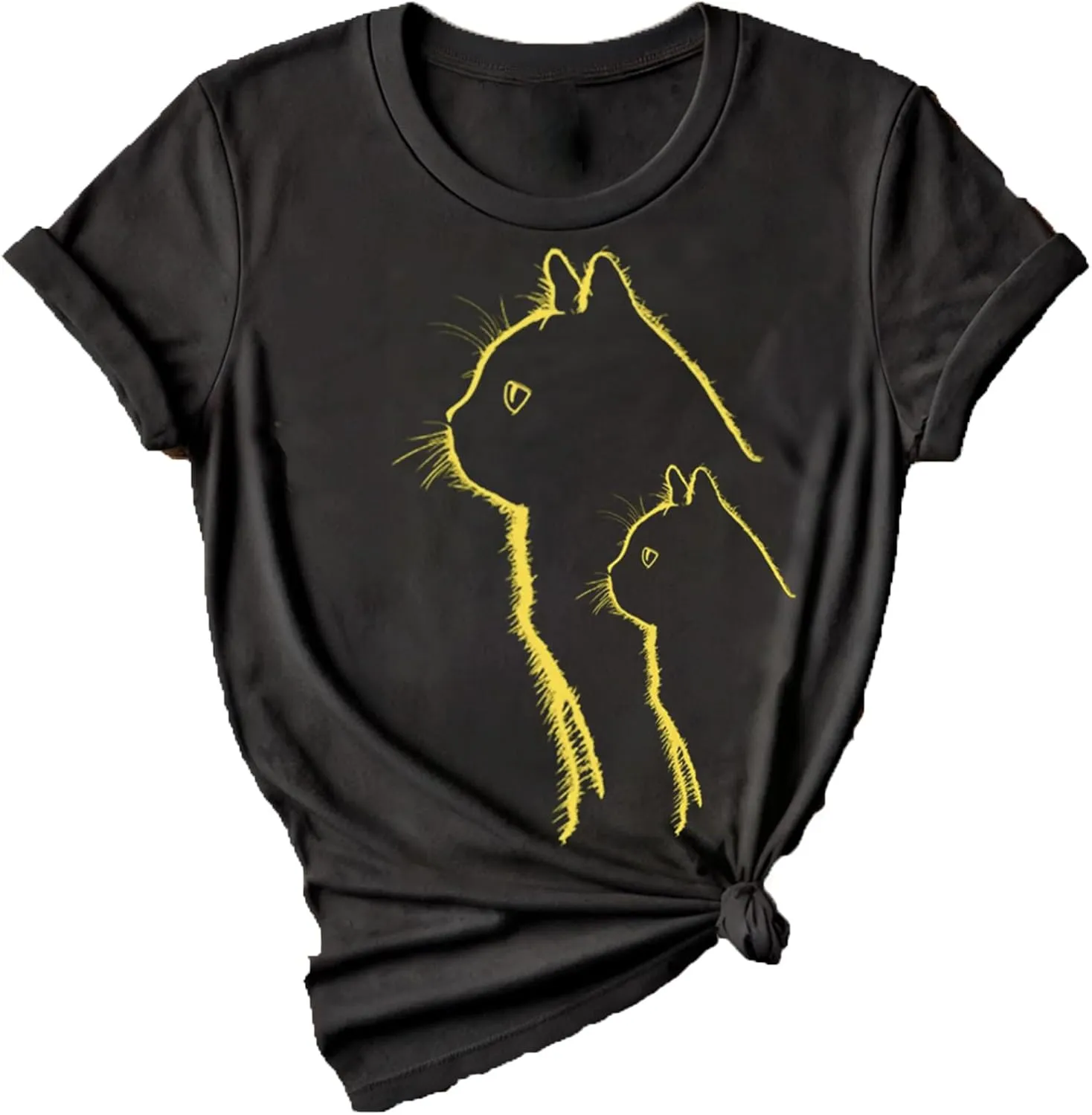 Cat for Women Tshirts Funny Black Cat Graphic Casual Cat Crewneck Holiday Vintage Graphic Tees Casual Tops
