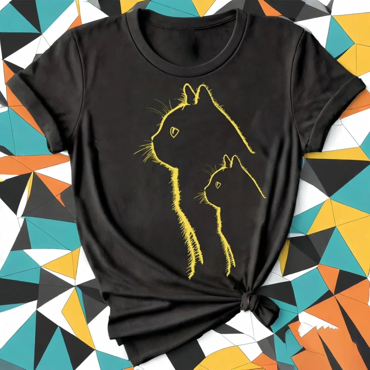 Cat for Women Tshirts Funny Black Cat Graphic Casual Cat Crewneck Holiday Vintage Graphic Tees Casual Tops