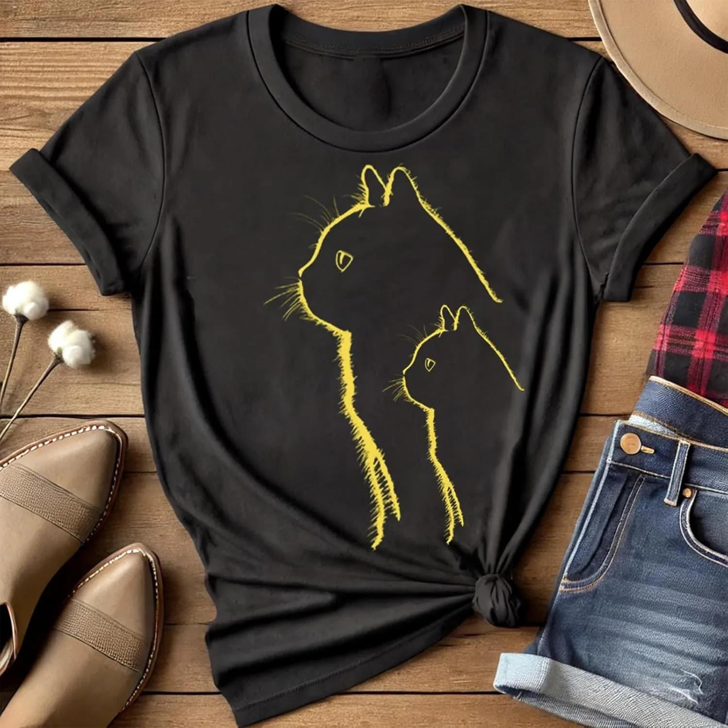 Cat for Women Tshirts Funny Black Cat Graphic Casual Cat Crewneck Holiday Vintage Graphic Tees Casual Tops