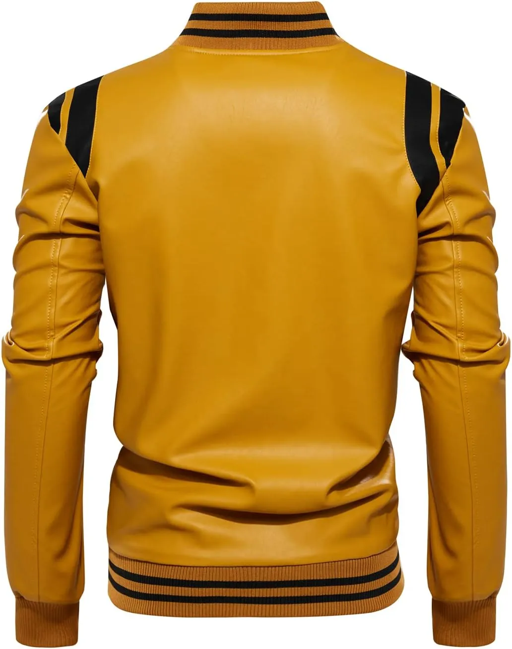 chouyatou Men's Casual Color-Block Patches Full Zip Fleece Lined Pu Leather Varsity Bomber Jacket
