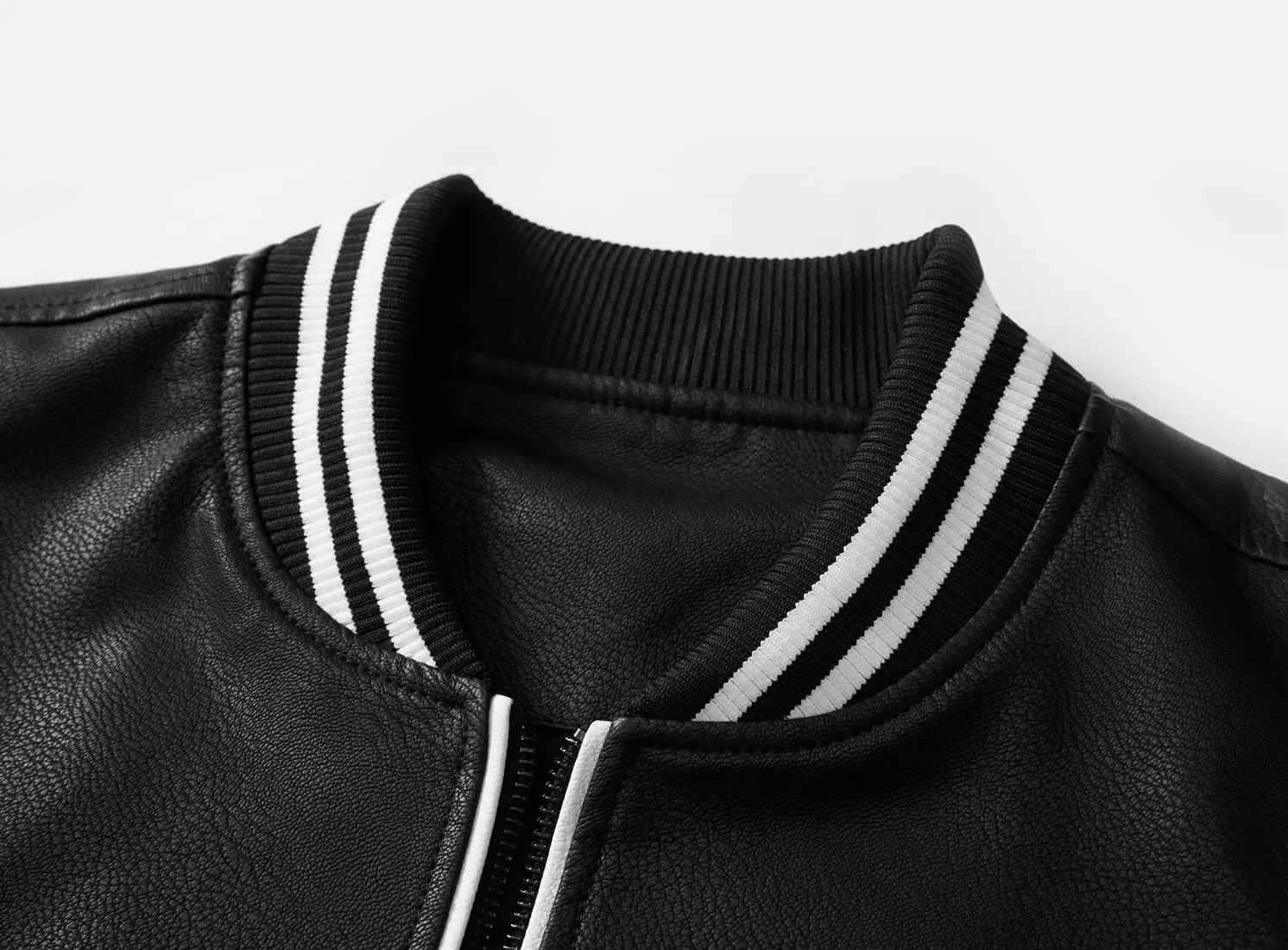 chouyatou Men's Casual Color-Block Patches Full Zip Fleece Lined Pu Leather Varsity Bomber Jacket