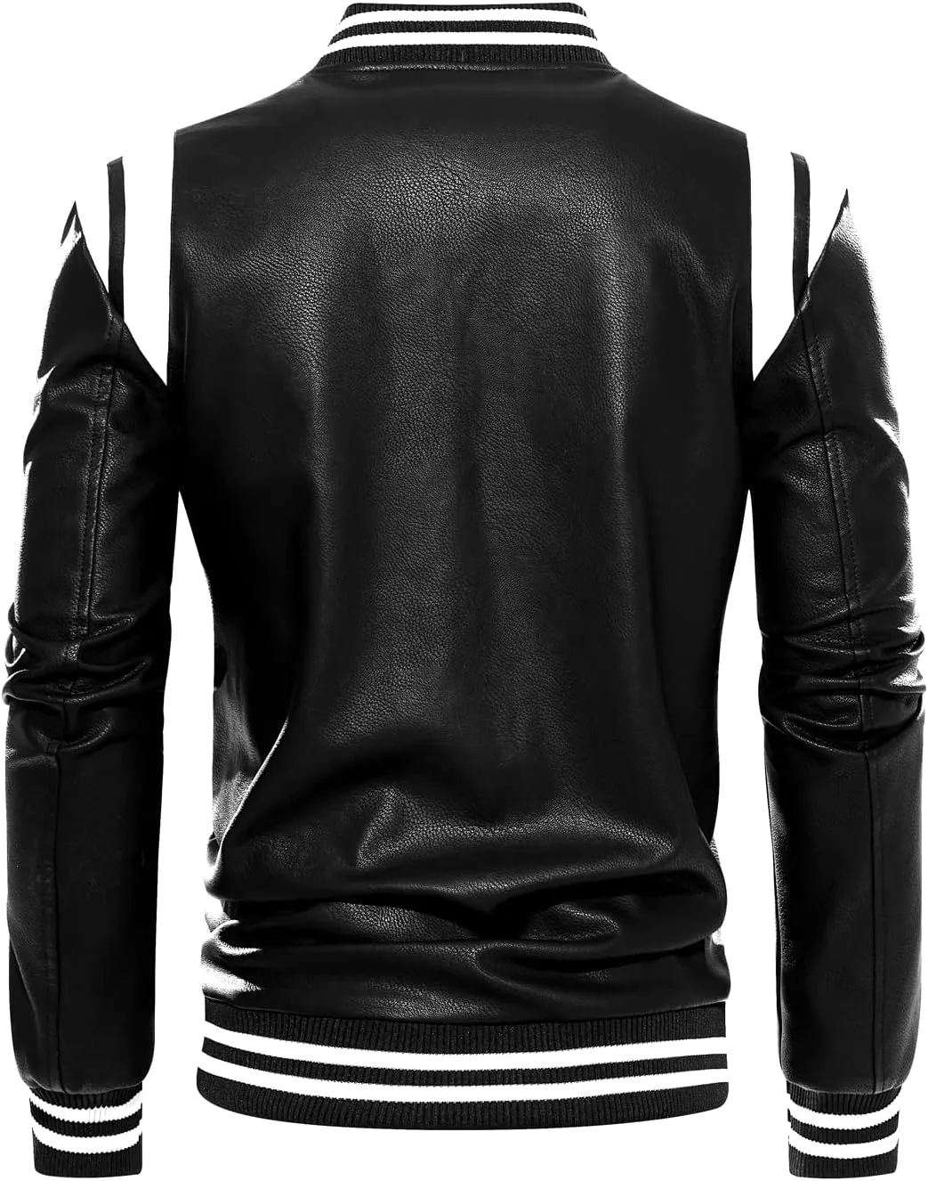 chouyatou Men's Casual Color-Block Patches Full Zip Fleece Lined Pu Leather Varsity Bomber Jacket