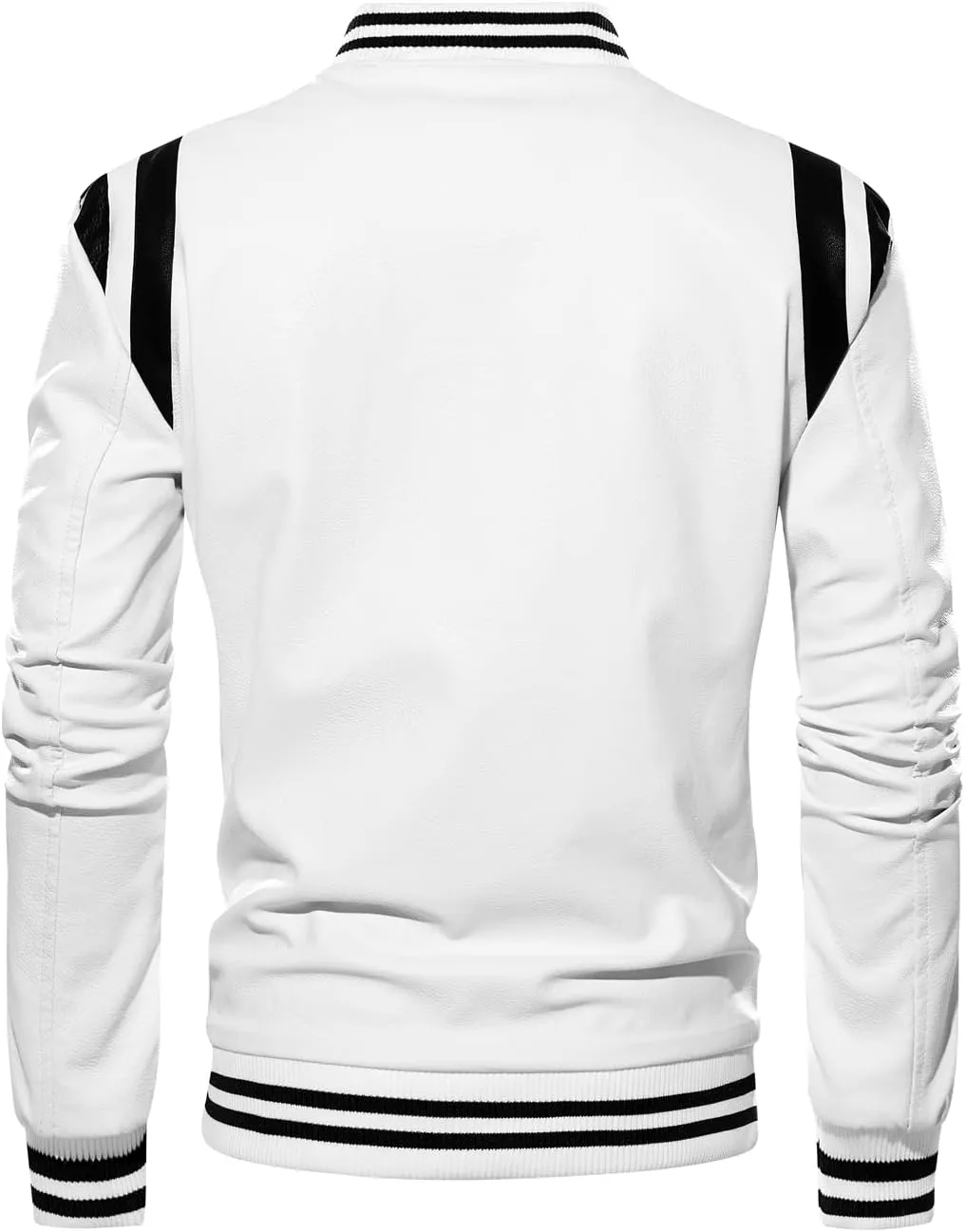 chouyatou Men's Casual Color-Block Patches Full Zip Fleece Lined Pu Leather Varsity Bomber Jacket
