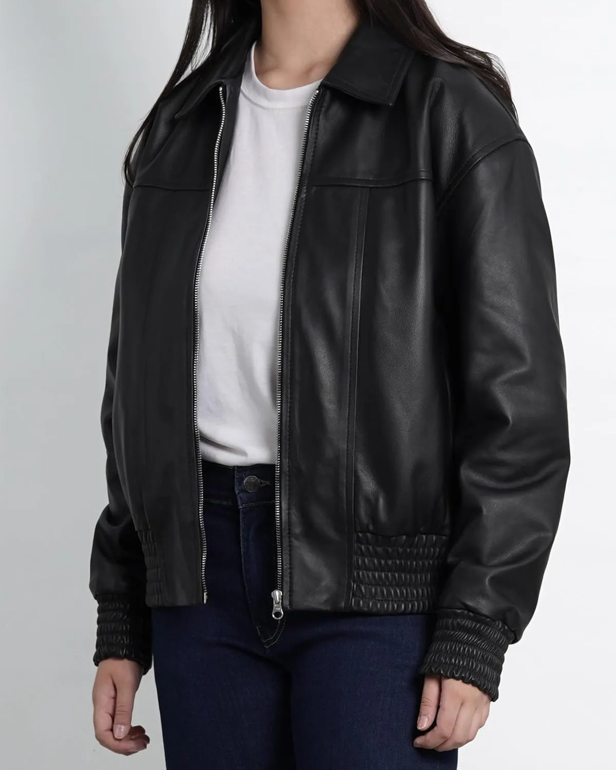 Decrum Oversized Leather Jacket Women - Trendy Real Lambskin Womens Leather Jacket