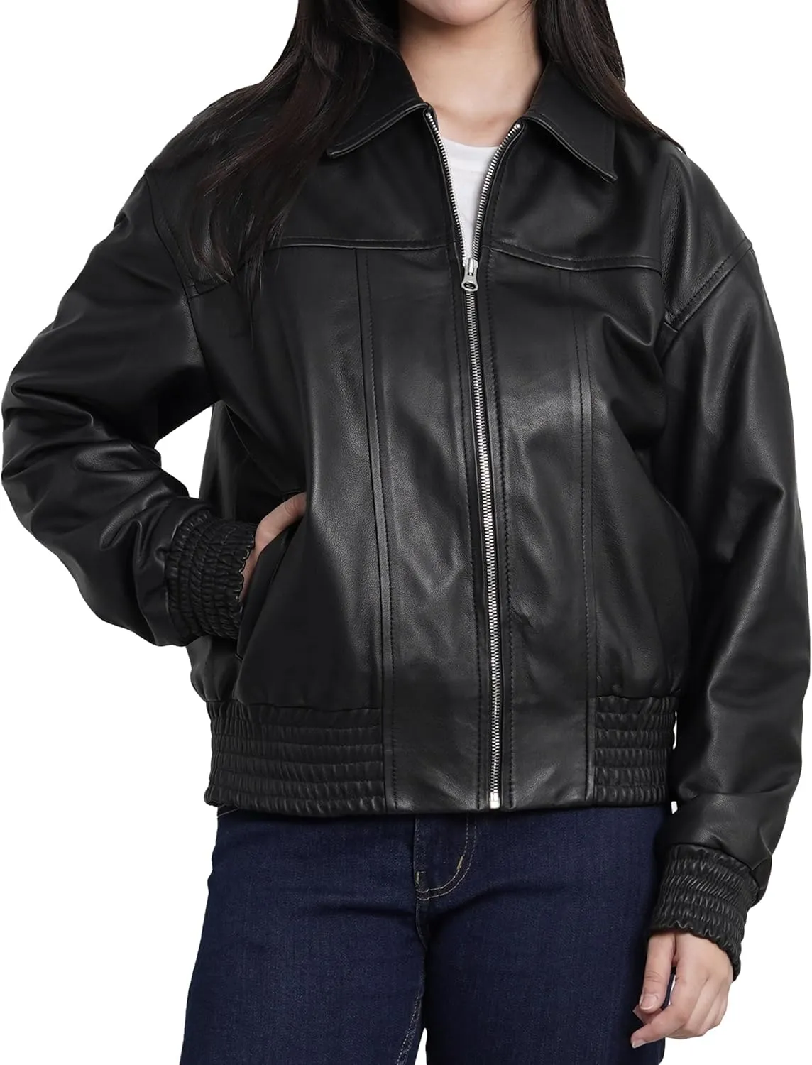 Decrum Oversized Leather Jacket Women - Trendy Real Lambskin Womens Leather Jacket