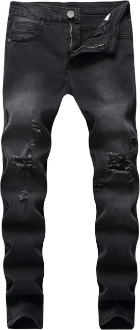 Denim Jeans for Men Slim Fit Ripped Stretch Skinny Distressed Stacked Straight Leg Moto Biker Pants