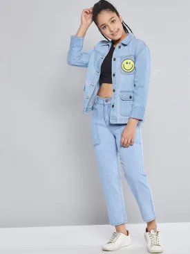 Girls Ice Blue Front Pocket Straight Jeans - Lyush Kids