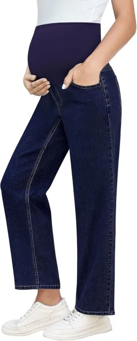 GRAPENT Maternity Jeans for Women Over Belly Comfy Pull On Straight Leg Casual Stretchy Denim Mom Jeans Pregnancy Pants