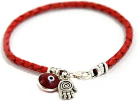 Hamsa Hand Protection Bracelet for Women - Silver Hamsa Charm on Red Leather Evil Eye Bracelet - Ojo Jewelry - Birthday Anniversary Friendship Gift