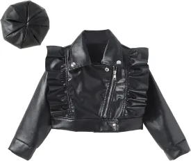 Happy Cherry Baby Girl Faux Leather Motorcycle Jacket Cute Ruffle Spring Fall PU Coat 1-5 Years