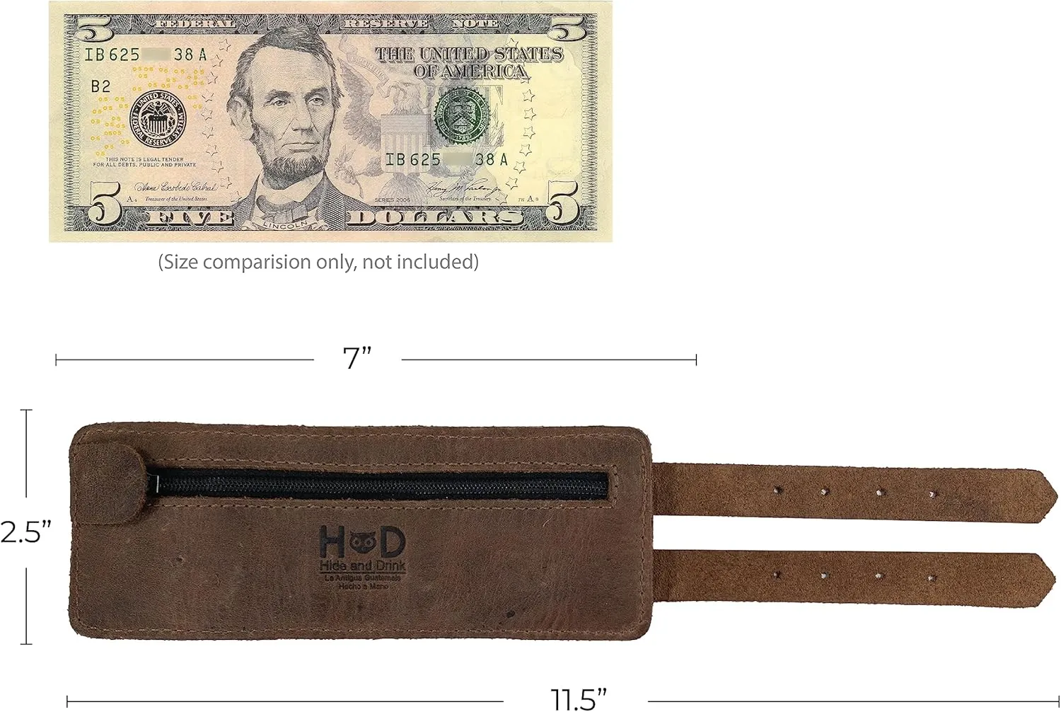 Hide & Drink, Stylish Wrist Wallet Cuff, Wristband with Secret Pouch, Cash Holder, Money Organizer, Full Grain Leather, Handmade, Bourbon Brown