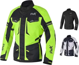 HWK Adventure Touring Motorcycle Jacket for Men, Water Resistant Cordura Textile Biker Jacket for Men, Durable and Stylish Moto Gear with CE Armor for Enduro Motorbike Riding - Hi-Vis Green, Medium