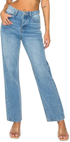 KHAKI & BLUE Womens Denim Jeans  High Waisted Straight Leg Pants with Button Down Closure