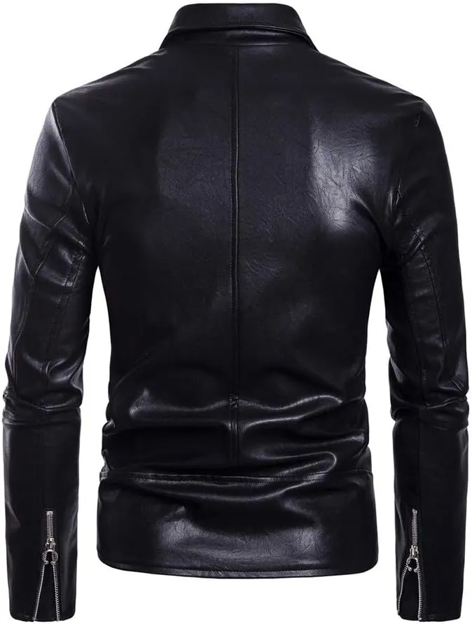 Lavnis Men's PU Leather Jacket Causal Belted Faux Leather Motorcycle Jacket Zipper Biker Coat