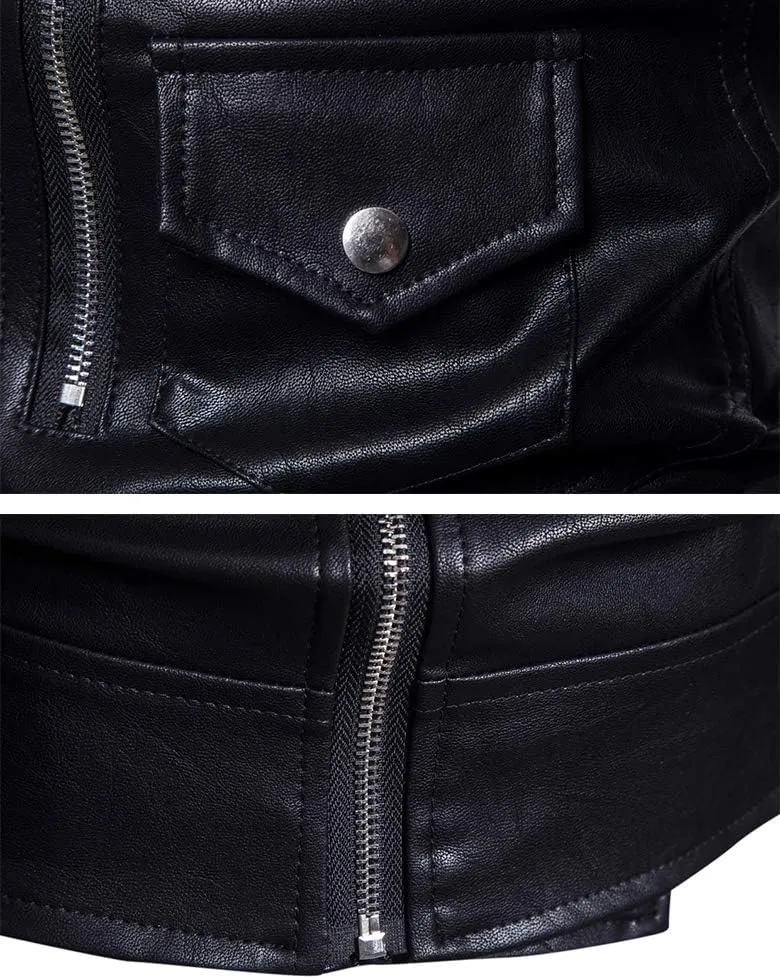 Lavnis Men's PU Leather Jacket Causal Belted Faux Leather Motorcycle Jacket Zipper Biker Coat