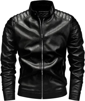 Leather Jacket Men Black Slim Fit Motorcyle Lightweight