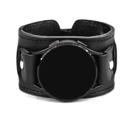 Leather wide cuff band 18mm 20mm 22mm Compatible with Samsung Galaxy Watch Classic Active Gear and other Smart watches with a classic lug, Handmade UA 2240st