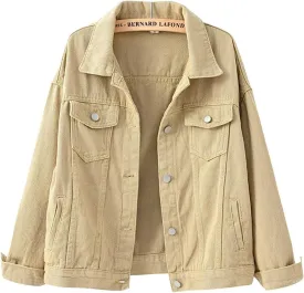 loveimgs Women's Casual Drop the Shoulder Candy Color Single Breasted Boyfriend Denim Short Shacket Jacket