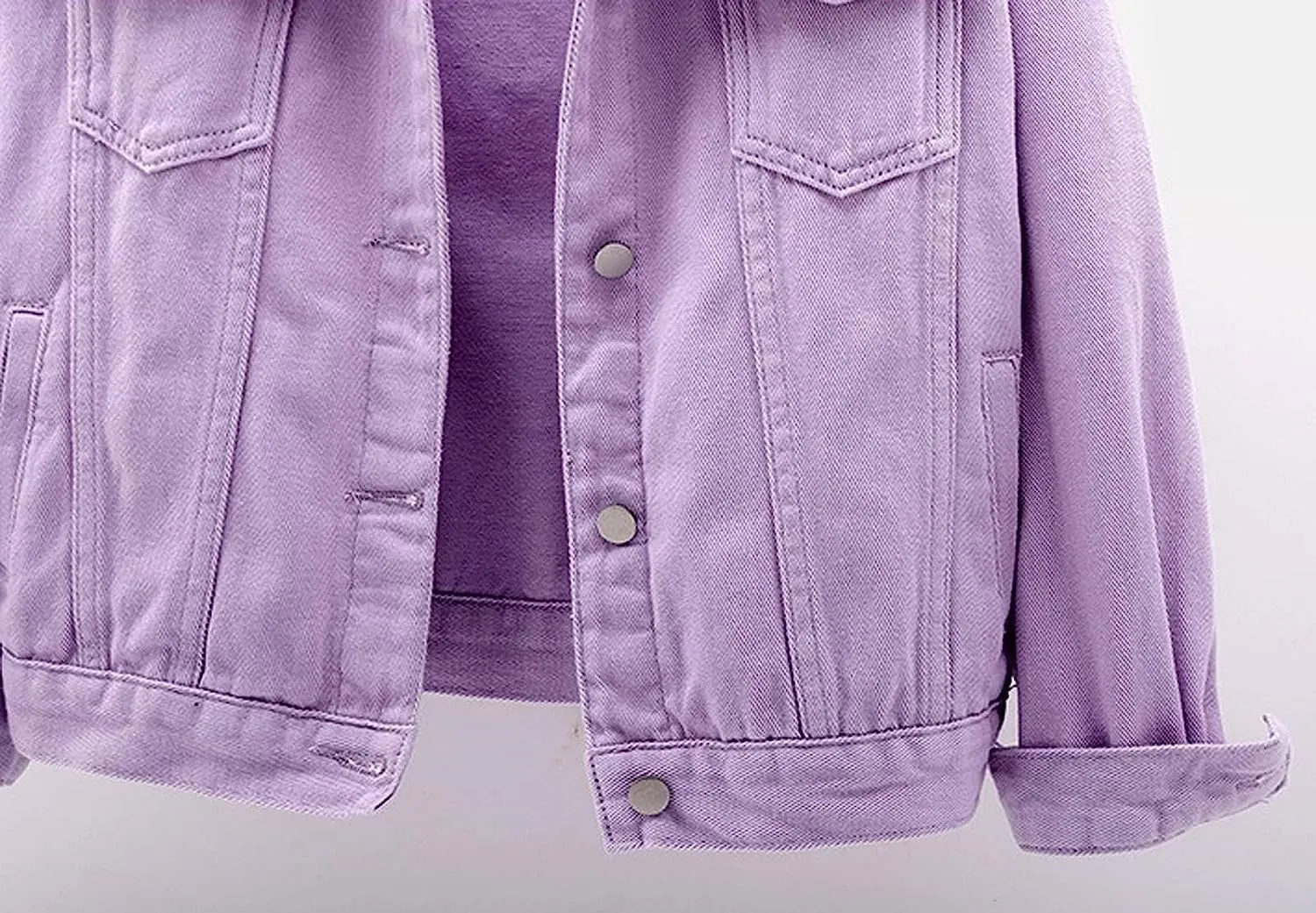 loveimgs Women's Casual Drop the Shoulder Candy Color Single Breasted Boyfriend Denim Short Shacket Jacket