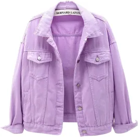 loveimgs Women's Casual Drop the Shoulder Candy Color Single Breasted Boyfriend Denim Short Shacket Jacket