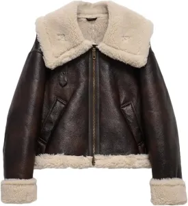 LY VAREY LIN Women Faux Leather Jacket with Faux Fur Lining Warm Winter Biker Coat