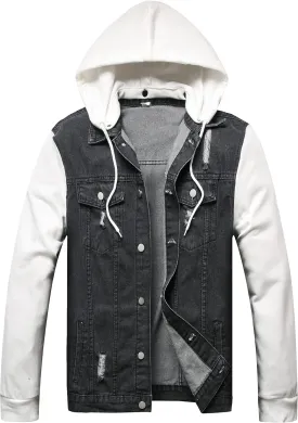 LZLER Hoodie Jean Jacket for Men,Casual Slim Fit Men's Denim Jacket with Hood