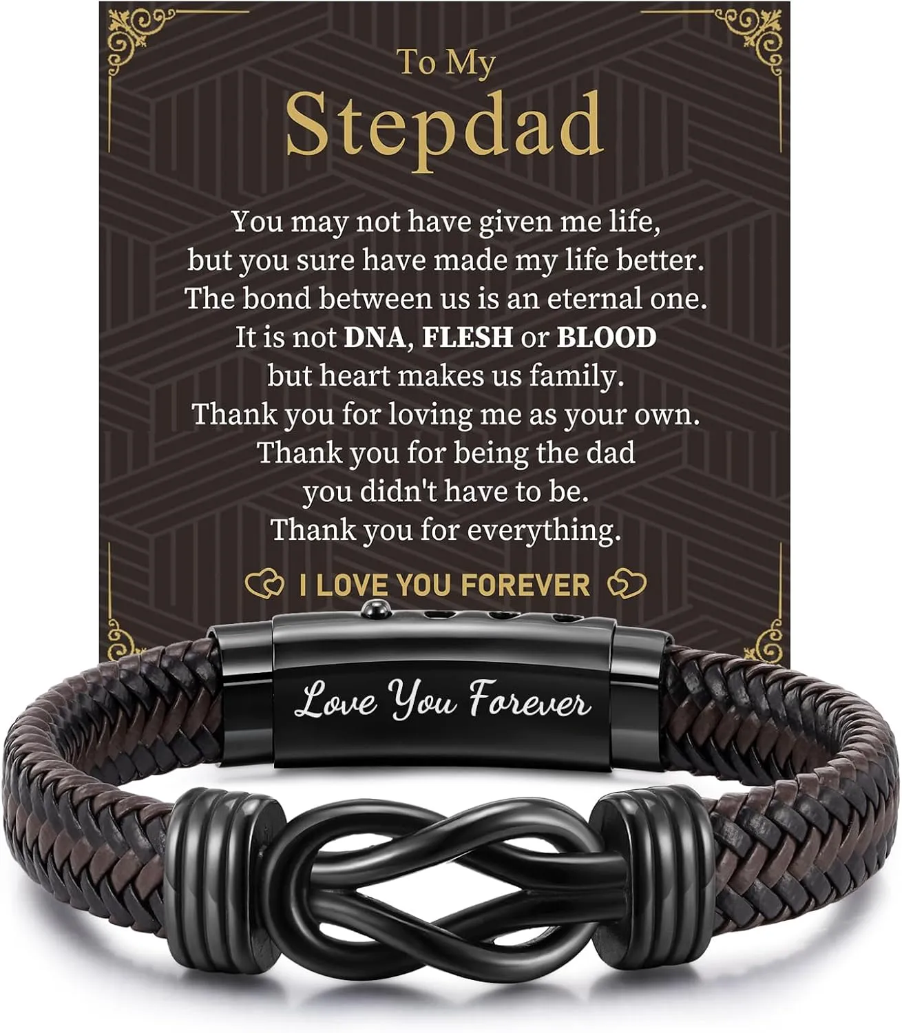 MEALGUET Mens Leather Bracelet Dad Gifts - Brown Braided Leather Infinity Knot Bracelets Engraved Love My Dad for Men, Daddy Jewelry Gift from Daughter Son for Father's Day Birthday
