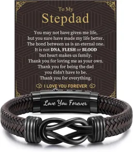MEALGUET Mens Leather Bracelet Dad Gifts - Brown Braided Leather Infinity Knot Bracelets Engraved Love My Dad for Men, Daddy Jewelry Gift from Daughter Son for Father's Day Birthday